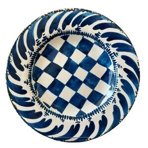 Mikasa Checkered Melamine Salad Plates 9in Set of 4 Blue and White New